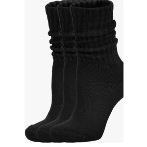 Women's Scrunch Crew Socks Retro 3-Pack Solid Cotton Boot Calf Socks Chunky Ribbed Cozy Slouchy Socks , Black 3 Pairs