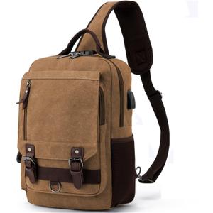Leaper Retro Crossbody Bag Sling Bag Canvas Messenger Bag for Men Women Shoulder Bag Crossbody Handbags Satchel Travel Bag (X-Large, Coffee 2)