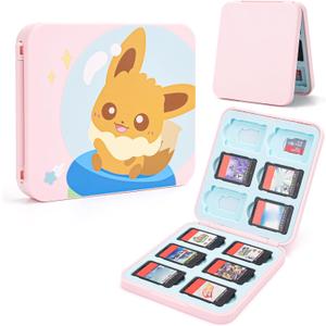 DLseego Cute Fox Game Case For Switch Lite / Switch / Switch OLED, 12 Slots Game Cards Holder and 12 Micro SD Card Slots, Portable Game Card Storage Cartridge Box