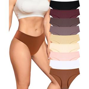 FINETOO Cotton Underwear for Women Sexy Low Rise Ribbed Hipster Breathable Soft Womens Bikini Panties Cheeky XL 9 Pack