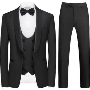 Rogers & Morris Tuxedo Suits for Men Solid 4 Piece Regular Fit Formal Set (Black) XL