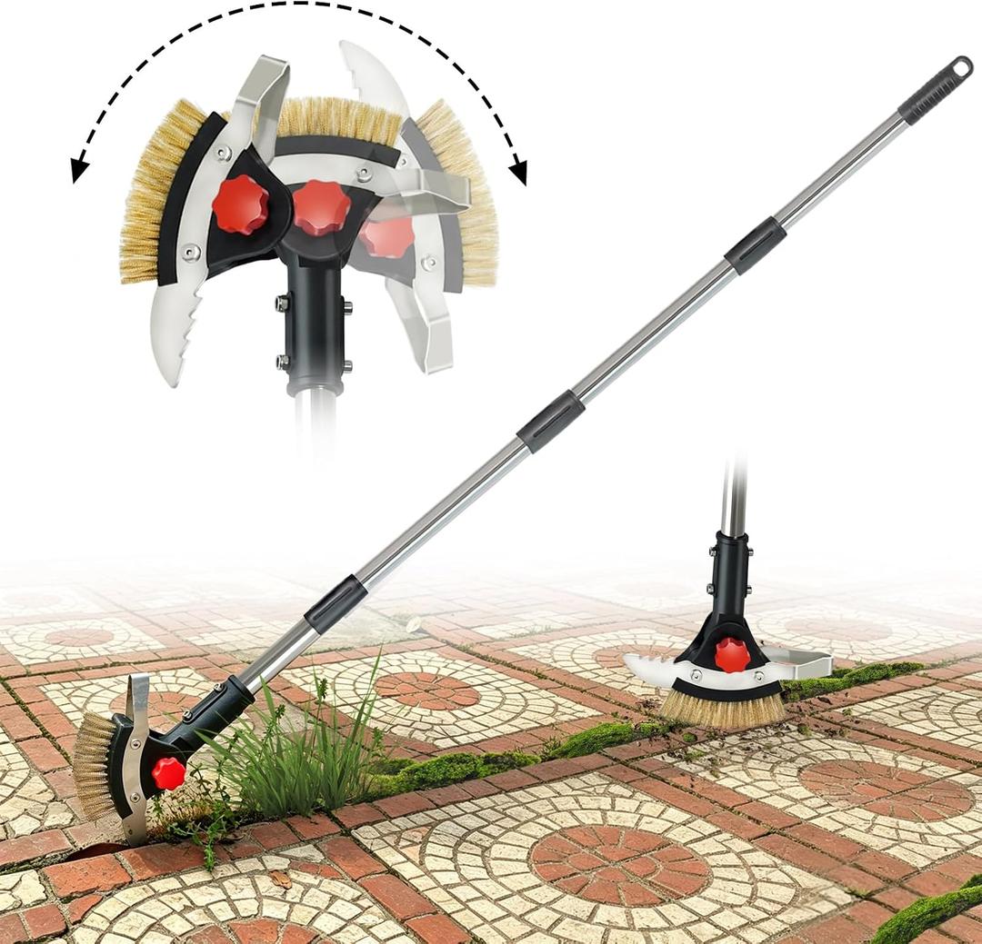 Crack Weeder Tool for Driveway & Patio, Crevice Weeding Tool with Long Handle, Stainless Steel Weed Remover for Sidewalk, Garden, Lawn