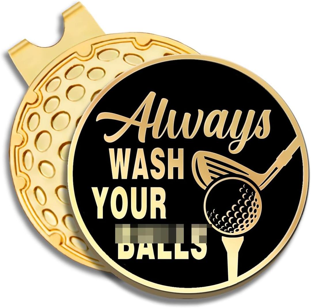 Always Wash Your Black Gold Golf Ball Marker with Magnetic Hat Clip, Golf Accessories for Men Women, Golf Gift for Men Women Golfer, Birthday Retirement Gift for Dad Grandpa Golf Fan