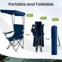 Portable Camping Chair 2 Pack with Foldable Canopy, Folding Outdoor Chair with Cup Holder & Side Pocket for Camping, Hiking, Picnic, Beach (Navy Blue)