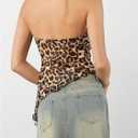WDIRARA Women's Leopard Print Strapless Tube Top Asymmetrical Hem Bandeau Y2k Sleeveless Tanks Tops