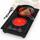 GIHETKUT Electric Cooktop,110V 2100W Stove top,9 Power Levels, Kids Lock & Timer, Hot Surface Indicator, Overheat Protection,knob and touch control 2 burner Electric cooktop