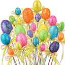 Leinuosen 24 Pcs Easter Egg Picks Glitter Foam Easter Cupcake Picks Spring Colorful Floral Egg Stems for Tree Topper Decor Basket DIY Crafts Centerpiece Celebration Home Vase Decor, Assorted Colors