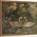 Vintage Swan Wall Art, Antique Swan Art Print, Rustic Farmhouse Romantic Decor, Cottagecore Animal Oil Painting, Aesthetic Swans Picture Wall Decor for Bedroom Living Room 16x24 inch Wood Framed