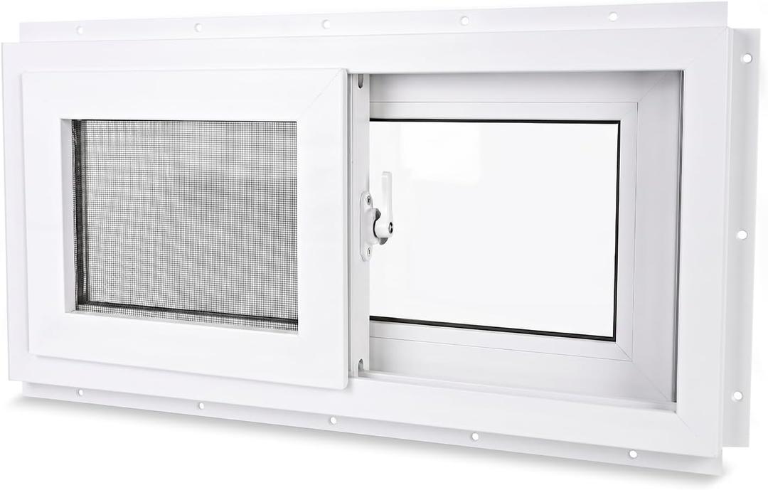 NOOTA Basement Window with Removable Mounting FlangeSliding Tempered Dual-Pane Glass PVC Window for Basement Fits Non-Standard Rough Openings 32" 14"