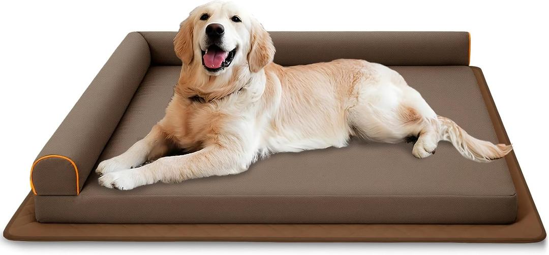 Small Dog Bed Memory Foam, Orthopedic Waterproof Puppy Bed with Anti-Slip Mat, Chew Proof Pet Bed Washable Dog Couch (Brown) (30.0"L x 20.0"W x 6.7"Th)