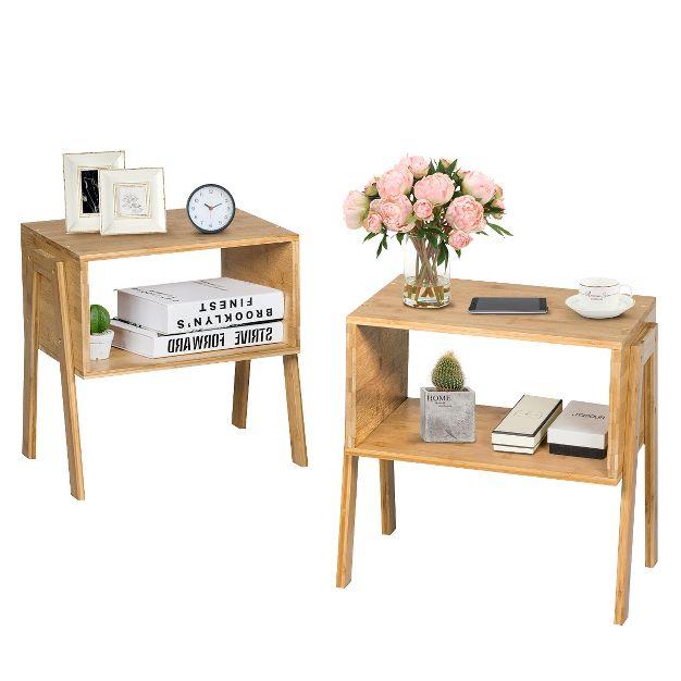 Set of 2 Stackable Bedside Table with Open Storage Compartment, HW61736