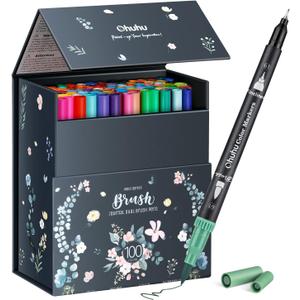 Ohuhu Colouring Pens 100 Colours Dual Tip Brush Pens Felt Tip Pens for Adults Artist, Professional Art Markers Fineliner for Colouring Drawing Calligraphy Sketching, Gifts