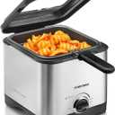 Chefman Fry Guy, The Most Compact & Convenient To Deep Fry Comfort Food, Restaurant-Style Basket With A 1.6-Quart Capacity, Easy-View Window & Adjustable Temp Control, Stainless - 1.5 Liter