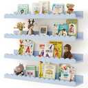 Shario Nursery Book Shelves, 4-Pack White Floating Shelves for Wall Kids, Scalloped Shelves, Wall Book Shelves for Bedroom Kids, Toddler Room, Baby Room, Nursery Decor(Blue, 23 Inches)