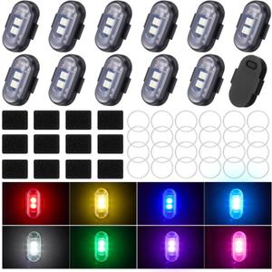 Xuhal 12 Pcs Wireless LED Strobe Lights with Remote Control 8 Colors RGB High Brightness Waterproof Anti Collision USB Emergency Warning Lights Bulk for Car Motorcycle Truck RC Aircraft Bike (Black)