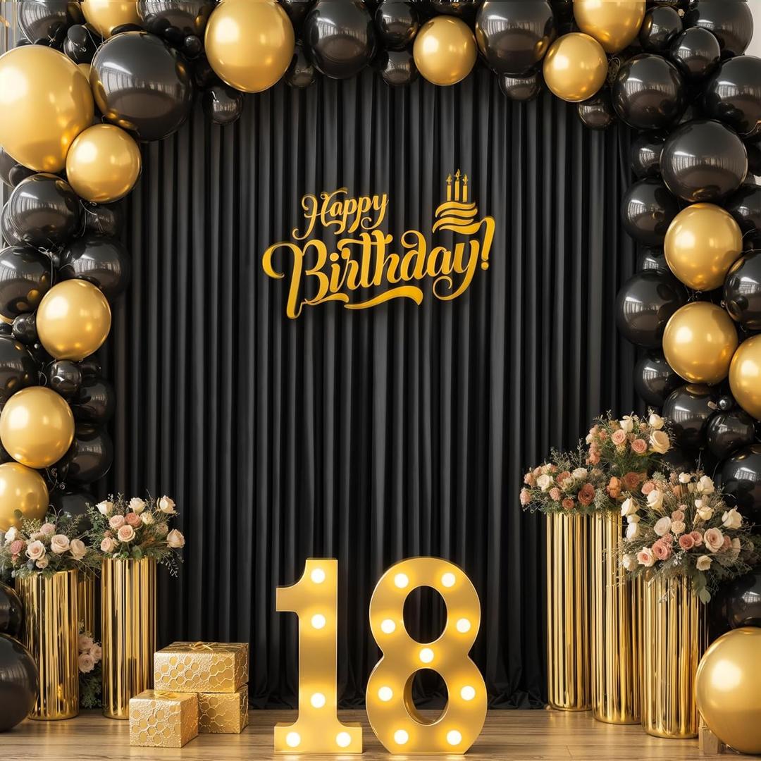10ft x 10ft Black Backdrop Curtain for Parties Black Wrinkle Free Backdrop Drapes Panels for Birthday Party Wedding Photo Photography Polyester Fabric Background Decoration