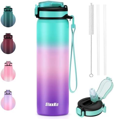 SLUXKE 24oz Water Bottle Insulated with Straw, Stainless Steel Water Bottles with Carrying Strap BPA Free, Double wall Straw Drinking Bottle Prefect for Sport,School, Office, Fitness