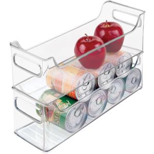 iDesign Stackable Plastic Pantry Bin with Handles for Cabinets or Fridge, Set of 2, Clear, Made in USA