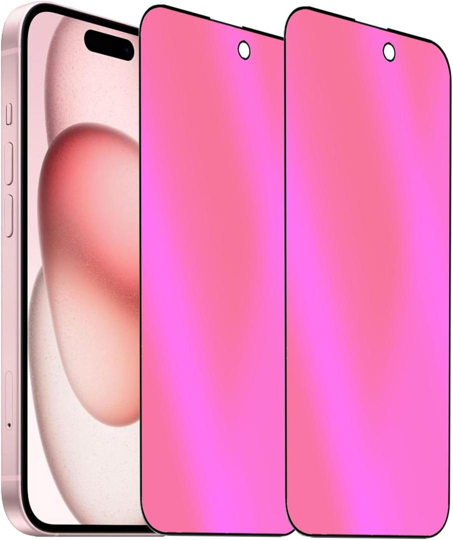2 Pack Anti-Blue Privacy Tempered Glass for iPhone 15 Plus/iPhone 16 Plus 6.7 inch Mirror Anti-Spy Screen Protector Film Electroplated Gradient Colorful