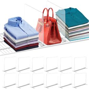 Acrylic Shelf Dividers for Wire Shelves, 12 Pack Shelf Dividers for Closet Organization, Clear Wire Shelving Organizer Separator Sweater Storage Rack in Cabinet Kitchen Bedroom Office Pantry Garage