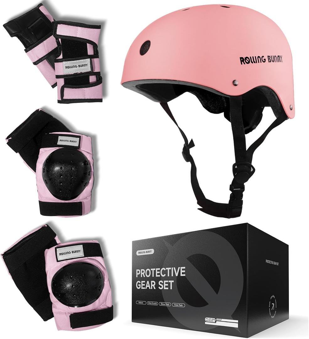 Skating Protective Gear Set for Adults & Youth - Helmet, Knee Pads, Elbow Pads & Wrist Guards for Inline Skating, Roller Skating & Skateboarding (Ages 14+) (Pink)