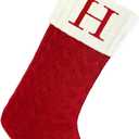 Paulmele Christmas Stockings with Initials,20 Inches Large Knit Embroidered Letter Red White Christmas Stocking,Monogram Christmas Stocking for Famliy Holiday and Xmas Tree Fireplace (Letter H)