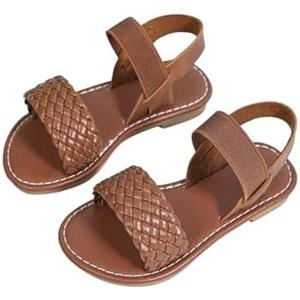 Verdusa Girl's Braided Woven Leather Sandals Ankle Strap Open Toe Flat Sandals, Size 35