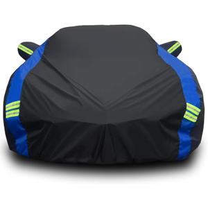 Avecrew for Chevrolet Corvette C3 Car Cover Waterproof All Weather for Automobiles, Outdoor Full Exterior Covers Fit 1968-1982 Corvette C3 with Windproof Strap and Driver Door Zipper (Black-Blue)