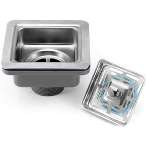 3-1/2  Square Kitchen Sink Drain Assembly Kit 304 Stainless Steel Sink Strainer Drain Basket Replacement with Sink Stopper Sealing Lid for Kitchen Bathroom Drain Kit (Gray)