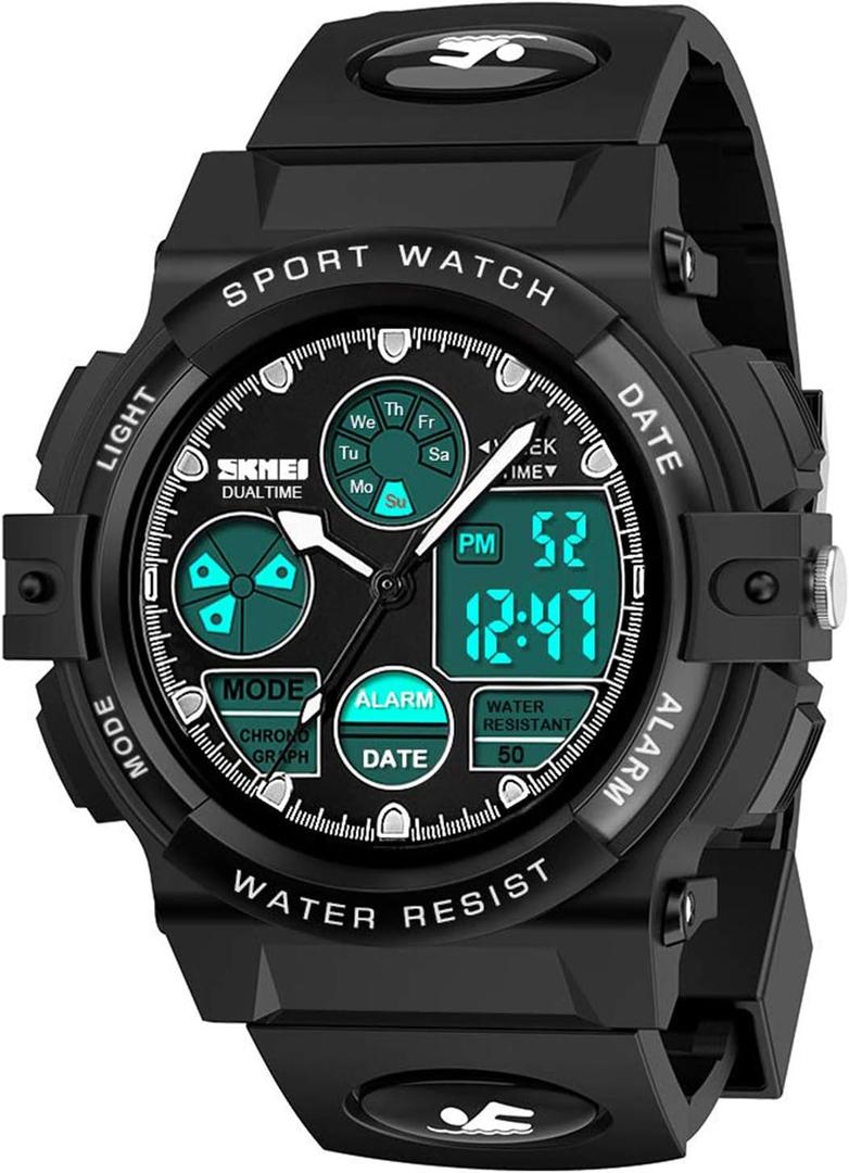 cofuo Kids Digital Sport Watch, Boys Girls Waterproof Sports Outdoor Watches Children Casual Electronic Analog Quartz Wrist Watches with Alarm Stopwatch (Black)