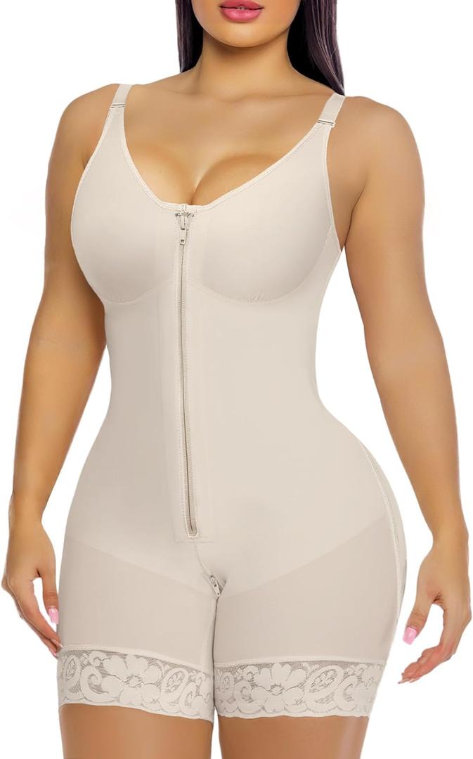 YIANNA Fajas Colombianas Moldeadoras Postpartum Shapewear for Women Tummy Control Butt Lifter Body Shaper with Zipper Crotch (Medium, Beige)