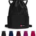 ZOORON Waterproof Drawstring Gym Backpack Bag for Men & Women, Sport Gym Sack Mini Travel Daypack (A01-black)