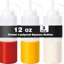 Rainspire 3-Pack 12oz Upgraded Thickened Durable Leak-Proof Condiment Squeeze Bottles for Sauces/Oil/Arts and Crafts, Dishwasher Safe, White