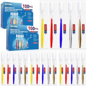 Navona 200 PCS Disposable Toothbrush with Toothpaste Bulk, Travel Toothpaste, Bulk Toothpastes, Individually Wrapped Bulk Toothbrush, Ergonomics Handle,Medium Soft Bristle, Perfect for Travel, Hotel (1 Count (Pack of 200))