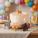 5 Pcs Safari Jungle Animal Cake Candle Holders Resin Animals Figures Cake Topper Birthday Party Decor Giraffe Lion Elephant Zebra Tiger Candle Stands for Wild Animals Themed Party Decor