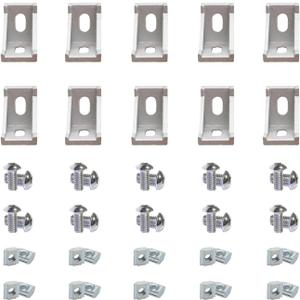 10Sets 1.5" x 1.5" 1515 Series Aluminum Extrusion Profiles Connector Silver Bracket, 10pcs 1.5 in Bracket with T Nuts Screw Bolts for 1.5 Inches Extrusion Profile Rail