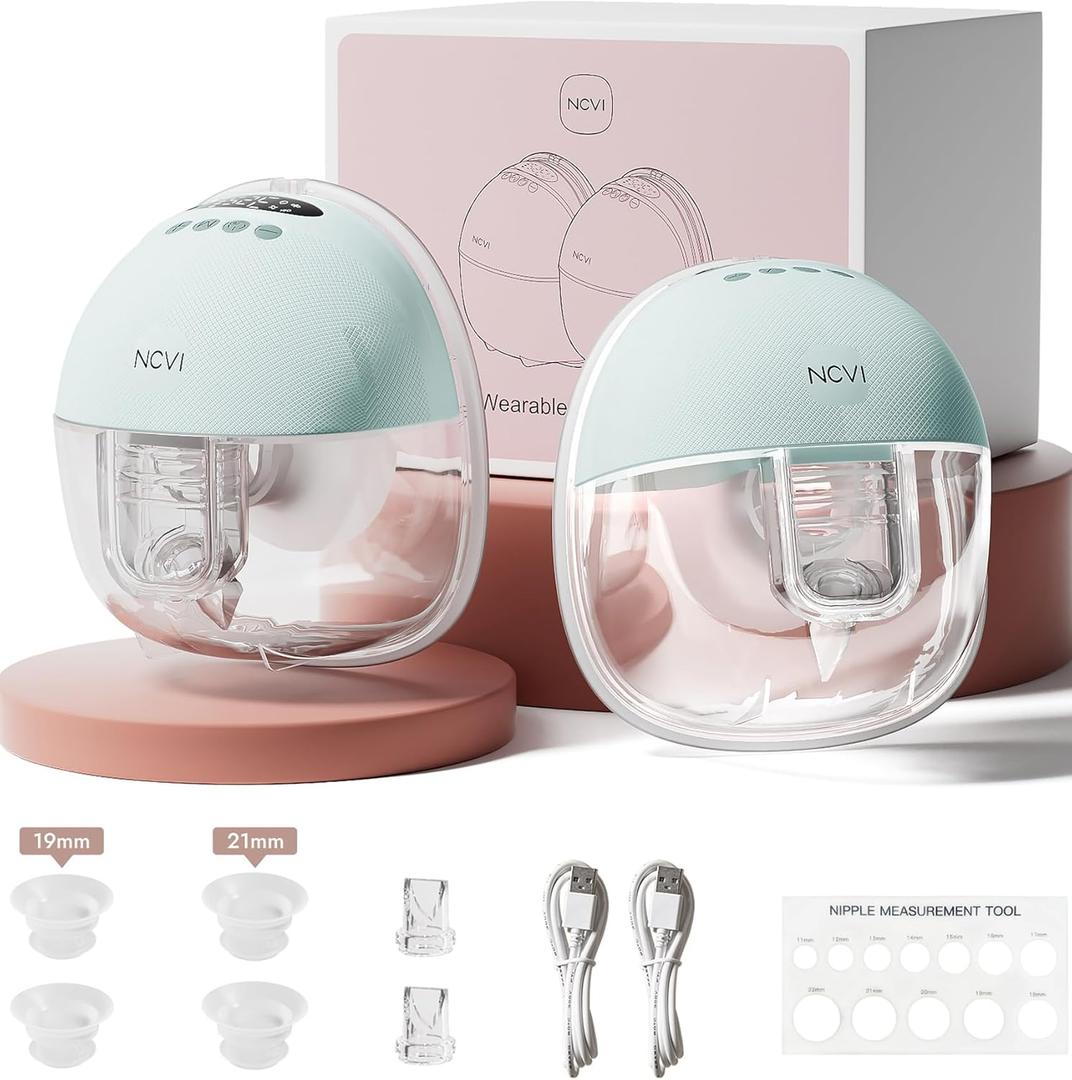 NCVI Wearable Breast Pump Hands Free, Portable Electric Breastfeeding Pump with 1500mAh Battery, Quiet Operation, Smart LED Display, 4 Modes & 9 Levels, 19/21/24mm Flanges, 2 Pack, Green NCVI Wearable Breast Pump Hands Free, Portable Electric Breastfeeding Pump with 1500mAh Battery, Quiet Operation, Smart LED Display, 4 Modes & 9 Levels, 19/21/24mm Flanges, 2 Pack, Green