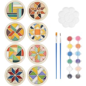 Temlum Wooden Coasters Painting Kit, Paint You Own Coaster Wooden Painting Craft Kit for Adults and Beginners Art Craft Supplies (Barn Quilt)