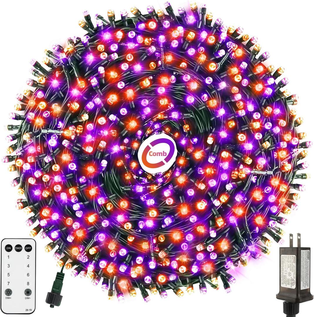 Chuya Halloween String Light Decor Orange Purple Lights 105FT 300 LED Fairy Light END to END Plug UL588 Waterproof Outdoor Indoor Decoration for Party Yard Christmas Tree(No Music)