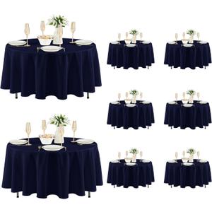 Fitable 8 Pack Round Tablecloths: Stain Resistant Wrinkle Free Circle Table Clothes, Washable Reusable Polyester Table Covers for Wedding Party Birthday Banquet Reception(Navy, 84 Inch)