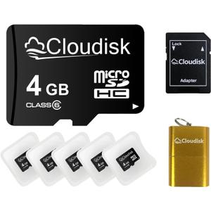 Pack of 5 Micro SD Card 4GB Flash Memory Card C6 Micro SDHC with SD Adapter, Card Reader (4 GB)