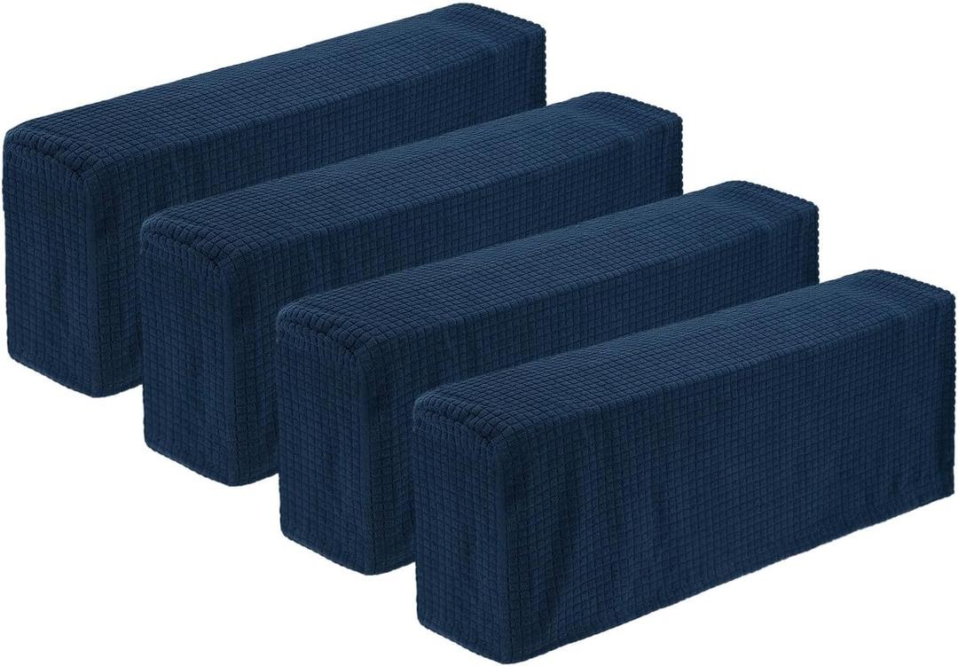 uxcell 4 Pcs Stretch Armrest Covers, Polyester Couch Armchair Cover Water Resistant Plaid Chair Arm Rest Slipcovers for Sofa Recliner, Dark Blue