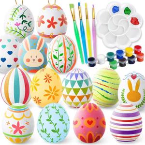 Easter White Eggs Painting Kit-Paintable Flocking Eggs with Doodle Kit for DIY Design-Hanging Flocking Eggs with Rope for Decoration,Egg Hunts, Basket stuffers & Essentials, Easter Gift,28PCS