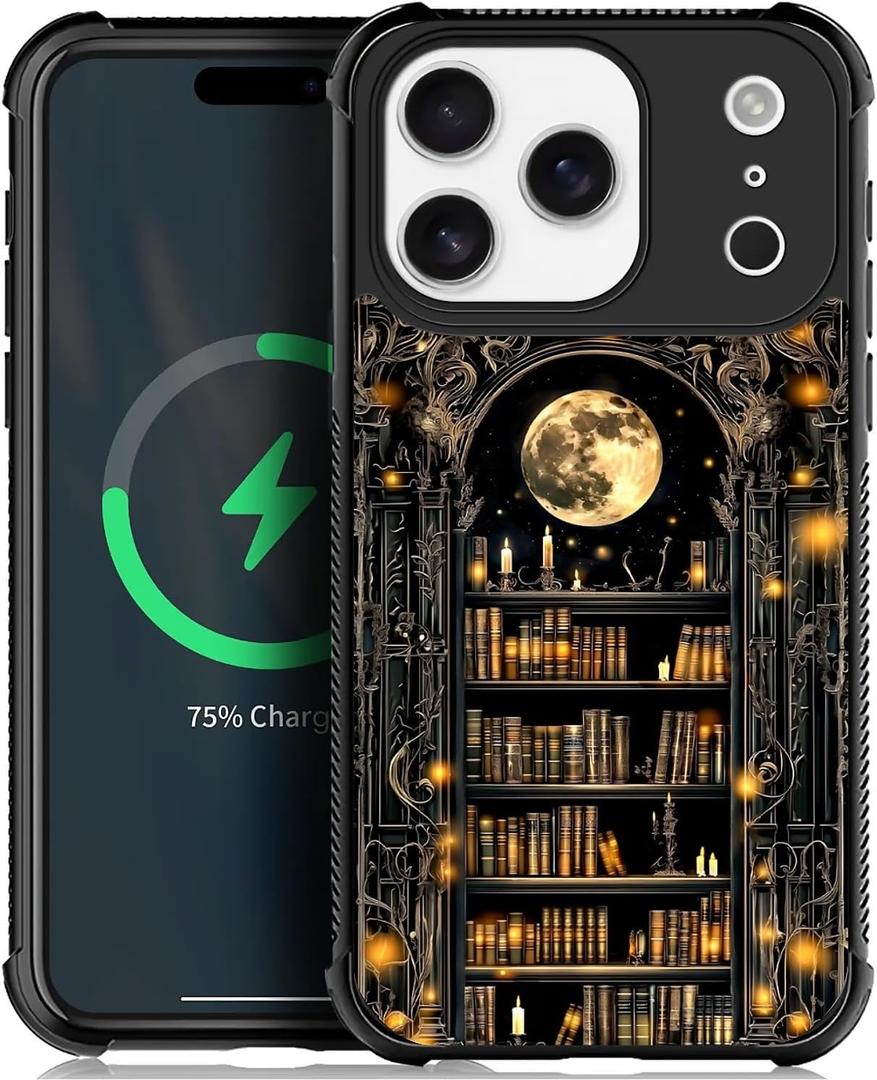for iPhone 17 Pro Max Case,Gothic Bookshelf Dark Academia Literary DesignAll-Round Protection Shockproof Anti-Scratches TPU Cover,Cases for Woman Man