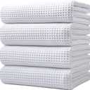 POLYTE 430 GSM Microfiber Oversize Quick Dry Lint Free Bath Towel, 60 x 30 in, 4 Pack (Waffle Weave) (White)