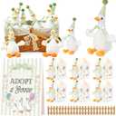 Soulchen 16 Sets One Silly Goose Birthday Decor Adopt a Goose Favors Small Stuffed Plush Animal with Birthday Party Hats Ribbon Bow for Adopt a Pet Theme Party Supplies Gifts Baby Shower(Green)
