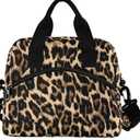 Leopard Print Insulated Lunch Bag Reusable Cooler Lunch Tote Box with Shoulder Strap for Work Picnic School Beach