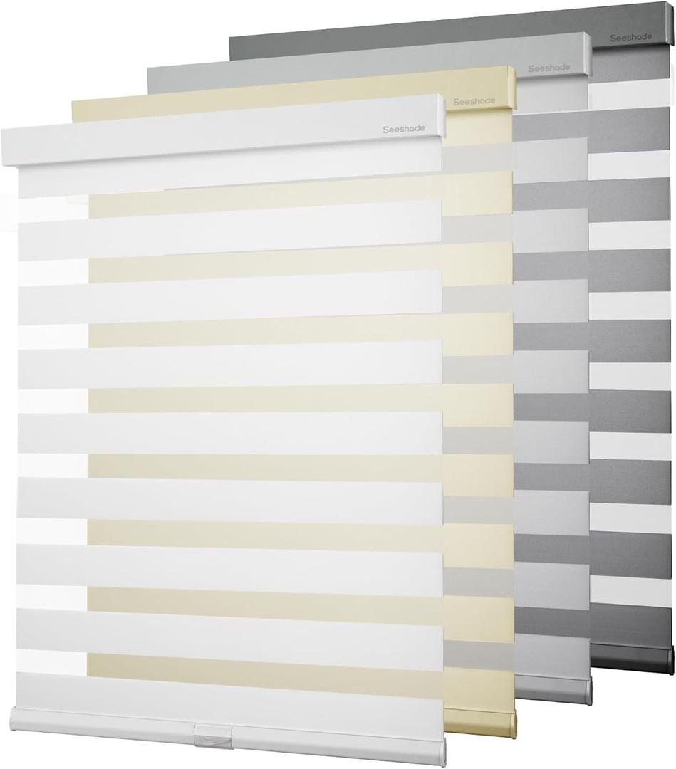 Cordless Zebra Blinds for Windows (22" W x 72" H,White) Dual Layer Fabric Roller Shades, Custom, Sheer Shades Ideal for Home,Sliding Glass Door and Office