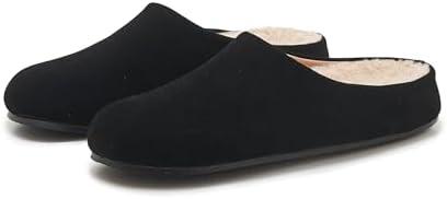 SM New York Women's Suede Clogs with Fuzzy Lining Slip‑On Closed Toe Winter Flat Mules Indoor Outdoor Slippers, 8