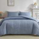 WARMDERN Blue Boho Duvet Cover King Size, Striped Textured Duvet Cover Set Tufted Bedding Set, 3 Pcs Ultra Soft Washed Microfiber Duvet Cover with Zipper Closure (King, Blue)